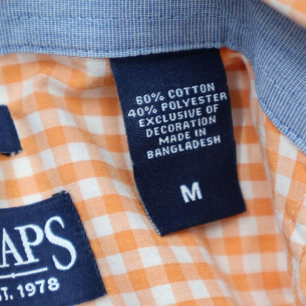 Chaps Mens Long Sleeve Button Down Shirt M Medium Orange Gingham Check Easy Care - Picture 10 of 13